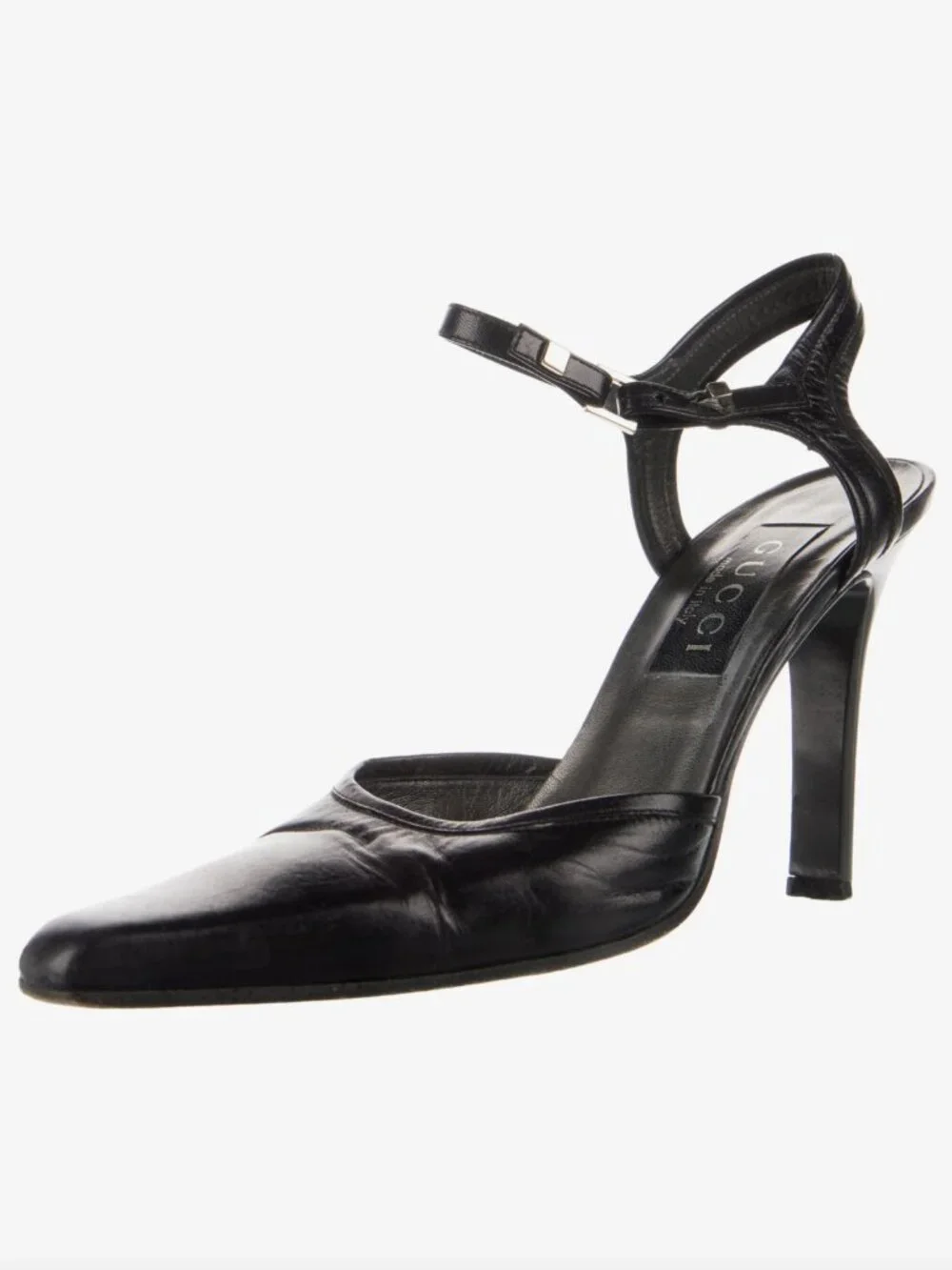 Vintage Gucci Black Leather Ankle Strap Stiletto Pumps